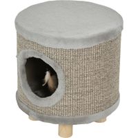 Taburete Reposapiés Cama Gato 3 en 1 Rascador Patas Madera Pluma Gris 36x36x38 cm