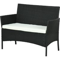 Divano a 2 Posti in Rotin PE e Acciaio con Cuscino e Braccioli Nero 107x55x80cm