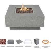 MANHATTAN Gas-Feuertisch 4-tlg. Set Glasfaserbeton 91x91x40 hellgrau