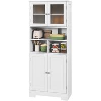Armarios alacena alta con estantes abiertos puertas cristal ajustables sistema antivuelco 60x30x145.5 cm
