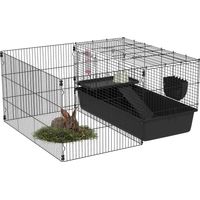 Cage pour petits animaux avec parc amovible et enclos, incluant accessoires, couleur noire