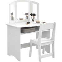Set da Trucco per Bambini con Tavolo Toeletta con Specchio Triplo Rimovibile e Sedia Bianco