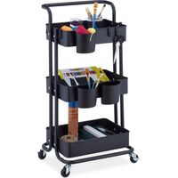 Relaxdays Storage Trolley, 3 Shelves, All-Purpose, Rolling Shelf H x W x D approx. 86 x 38 x 39 cm, Metal, Black