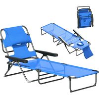 Chaise longue de jardin Sun Lounger Relax Lounger, pliable, résistante aux intempéries, 194 cm x 72 cm x 31 cm, Noir + Bleu foncé