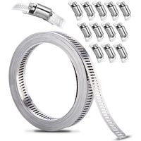 Kit fai da te di fascette stringitubo in acciaio inox 304, fascia metallica perforata da 3,5 m + 12 elementi di fissaggio regolabili, per tubi, gas, acqua, auto, lavatrici, giardino.