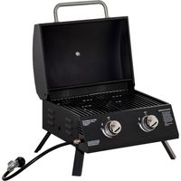 Barbecue a Gas Pieghevole con Coperchio, Termometro e 2 Bruciatori in Acciaio, 55x46.5x41 cm, Nero