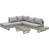 Set de jardin en rattan avec canapés et table basse verre