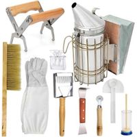 Imkerwerkzeug-Set aus Edelstahl: Räucherofen, Bürste, Handschuhe, Schaber, Honigmesser, Clip. Komplettes Set für Imkeranfänger.