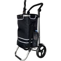 Faltbarer Aluminium Einkaufstrolley 57L (48L + 9L Kühlfach) Schwarz, 30kg Traglast, 35x45x98cm, EVA Leichtlaufräder Ø20,5cm, Klappbar, Als Sackkarre & Umhängetasche nutzbar, Einkaufswagen Haken