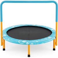 COSTWAY Trampolino Elastico per Bambini, Tappeto Elastico Pieghevole da Interno ed Esterno con Copertura, Cuscinetti Antiscivolo e Maniglia, Ideale per Bambini 3+ Anni, Carico 150 kg (Giallo e Blu)