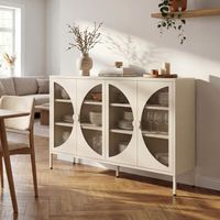 Industrielles Sideboard Aus Metall Mit 4 Türen In Beige Und Geriffeltem Glas 140cm Elio