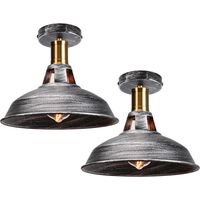 Lámpara de techo rústica iluminación industrial colgante de metal lámpara de techo de granja para pasillo escalera vestíbulo cocina porche entrada, E27, Argénteo, 2 Pieza