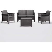 Divano con Poltrone e Tavolino/Salotto/Salottino in Polyrattan per Esterno/Arredo Giardino - Mod. Dubai antracite