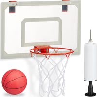 Relaxdays Panier de basket, avec ballon et pompe à air, se place sur la porte, sans perçage, pour intérieur, multicolore