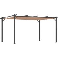 Pergola Pavillon mit einstellbarem Stoffdach 3 x 4 m Terrassen-Vordach Aluminium Sonnenschutz Überdachung Terrasse Garten Grau+Braun