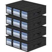 Under-bed storage bags, set of 4, foldable, soft, large capacity, with viewing window, reinforced handles, zipper, non-woven fabric.