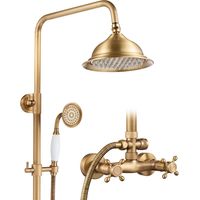 Auralum - Colonne de douche rétro en laiton antique - Pommeau effet pluie 20 cm - avec Mitigeur à Double Poignée - Montage mural réglable - Style Rétro Bronze Antique