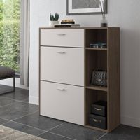 Schuhschrank Samassi, Schuhregal Paare, Modular, mit Schublade, 90x26x102h cm Nussbaum Braun