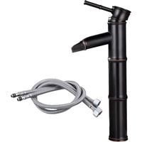 Cascade de conception en bambou en bronze ancien - nouveau robinet commercial moderne en acier inoxydable en bronze noir 3 connexions robinet d'évier de salle de bain sans drain pop-up, noir