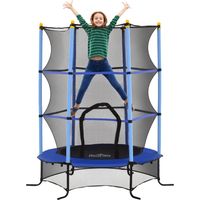 Trampolino Elastico per Bambini Ø1.6x1.9 m con Rete di Sicurezza e Pali Imbottiti, Età 3-10 Anni, Blu