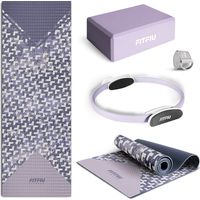 Kit 4 Yoga und Pilates-Zubehör KITWELL-400 LILA, Yoga-Matte, Yoga-Block, Pilates-Reifen, Gymnastikband, Yoga Anfänger und Erhöhung der Schwierigkeit - FITFIU Fitness