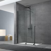 Swiss Aqua Technologies X-MOTION 140x200cm Glasschiebewand Crystal Glass® 8 mm Antikalk, mit Armen und Profilen Mattschwarz (SATBWIXM140C)