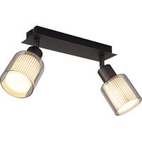 Plafonnier, spot, barre de spots, 2 lumières, E14, noir, chromé, verre, pivotant
