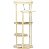 Kratzbaum mit Sisalstämmen, abnehmbarem Kissen, Plüsch- und Holzplattform, 123,5 cm hoch, beige