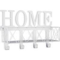 Wandkorb SALLY mit Haken & Home Motiv aus Metall Weiß 40x27cm