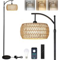 Lampadaire haut de style bohème LOLLANDA, lampe en osier pour chambre à coucher, lampadaire à intensité variable pour salon