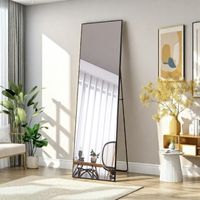 Miroir sur Pied 162x53cm,Miroir Pleine Longueur rectangulaire, Miroir Mural ou à sol,avec Cadre en Aluminium Noir, pour Salle de Bain,Chambre, Entrée