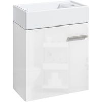 Mueble de Baño con Lavabo de Pared con Puerta con Cierre Suave y Armario 40x23x50 cm Blanco Brillante