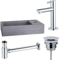 FugaFlow Eccelente Pietra ensemble de lavabo - 40x22x8cm - 1 trou de robinet - robinet de lavabo chrome - béton