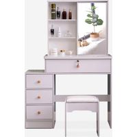 Tocador de maquillaje para dormitorio con espejo deslizante y taburete Abby