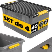MONZANA® Caisse de rangement robuste avec couvercle hermétique empilable sans BPA gain de place caisse de rangement organisateur 4x 40 L