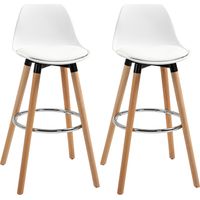 Conjunto de 2 Taburetes de Bar Tapizado en PU Taburetes Altos de Cocina con Asiento 69 cm 43x43x91 cm Blanco
