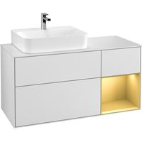 V&B Waschtischunterschrank Wandbeleuchtung Finion 120cm, Pl wh. m, Reg li gol m, wh. m Lac