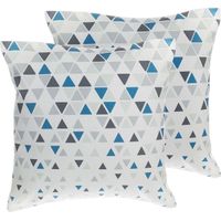 Set of 2 Decorative Cushions CLEOME 45 x 45 cm White Grey Blue Geometric Pattern