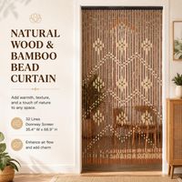 35.4"x68.9" Natural Wood & Bamboo Bead Curtain, 32 Lines Doorway Screen, Bamboo Bead Curtains for Doorway Bedroom, Porch, Living Room