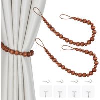 Lot de 2 embrasses de rideaux en perles de bois pour mur, rideaux de fenêtre avec crochets (café, 2)