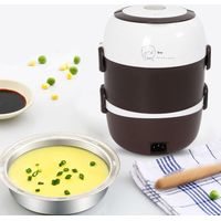 Boîte à déjeuner électrique 2 l - 3 couches - Portable - En acier inoxydable - Pour aliments - Mini cuiseur à riz