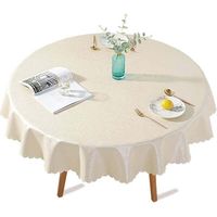 YMYNY Round PU Coated Plastic Tablecloth, Stain Resistant, Waterproof Oilcloth, Elegant Floral Print for Picnic, Outdoor, Garden - Diameter 140 cm, Light Beige