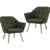 Wahson Fauteuil en Lin, Fauteuil Salon Moderne Lot de 2 Fauteuil Scandinave avec Pied Doré Fauteul Rembourré pour Chambre, Vert