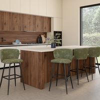 Juego de 4 taburetes de bar FANNY con asiento de chenilla verde caqui y patas de metal negro