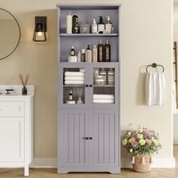 Badezimmer Hochschrank Badschrank Badezimmerschrank 57 x 28 x 160 cm Badregal mit 2 offenen Fächern und 2 Tür