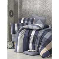 Victoria Cigdem Checked Blue Grey Soft Polycotton Luxury Elegance Duvet Cover Set with Pillowcases King 230x220 cm + 2pcs 50x75 cm Pillow Cases