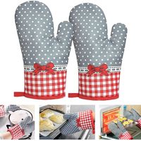 4-delige Ovenhandschoenen, Keuken en Barbecue Handschoenen, Warmtebestendig, Dikke Katoen Binnenvoering, voor Barbecue, Bakkerij, Magnetron en Grillen (Boog Grijs)