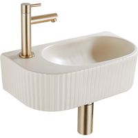 QeramiQ Fuente Ensemble lave-mains - 40x21.5x12cm - gauche - nervuré - demi-rond - 1 trou de robinet - céramique - robinet de lave-mains laiton brossé