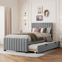Bett Polsterbett Ausziehbett 90x190 Samt Grau OKMYHOME
