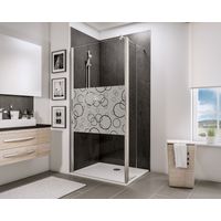 Paroi de douche fixe à l'italienne avec retour pivotant, profilé aspect chromé, Walk In style industriel, NewStyle Schulte, anticalcaire, décor Cercles, verre 5 mm 100 x 30 x 190 cm
